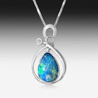 14kt White Gold Black Opal and Diamond pendant - Masterpiece Jewellery Opal & Gems Sydney Australia | Online Shop