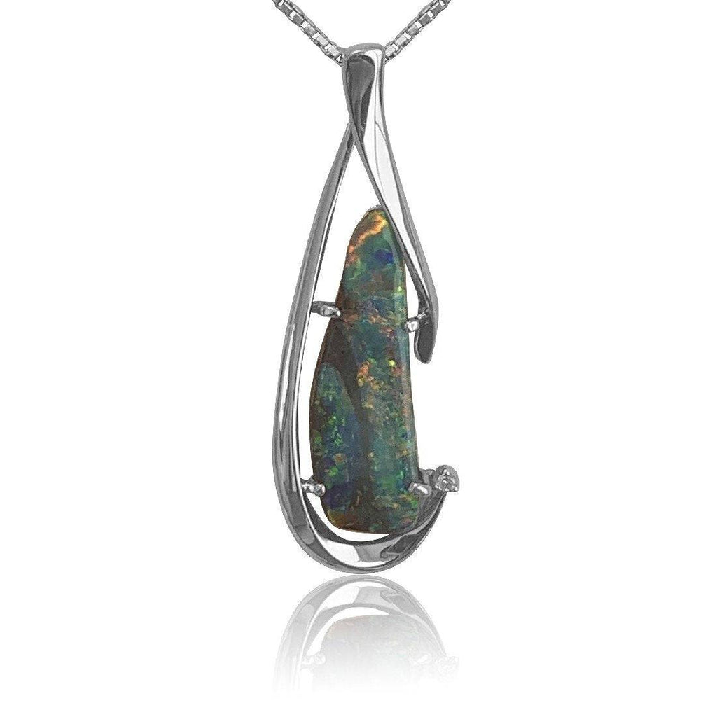 14kt White Gold Boulder Opal pendant - Masterpiece Jewellery Opal & Gems Sydney Australia | Online Shop