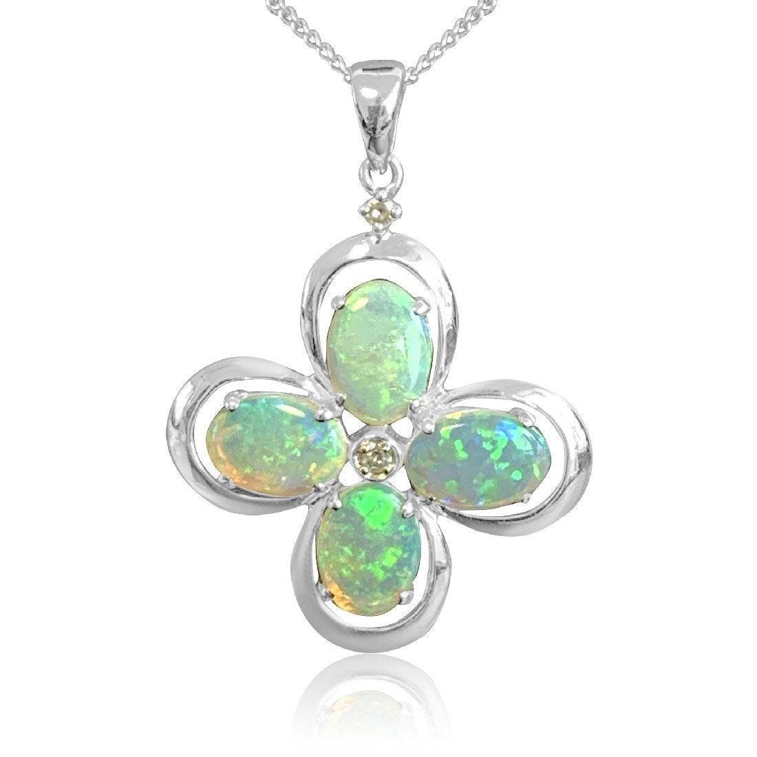 14kt White Gold Clover Opal design pendant - Masterpiece Jewellery Opal & Gems Sydney Australia | Online Shop
