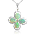 14kt White Gold Clover Opal design pendant - Masterpiece Jewellery Opal & Gems Sydney Australia | Online Shop