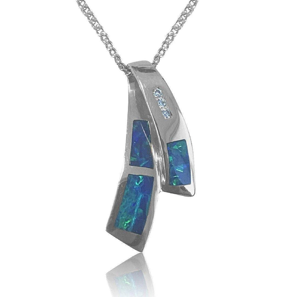 14kt White Gold cross over Opal and Diamond pendant - Masterpiece Jewellery Opal & Gems Sydney Australia | Online Shop