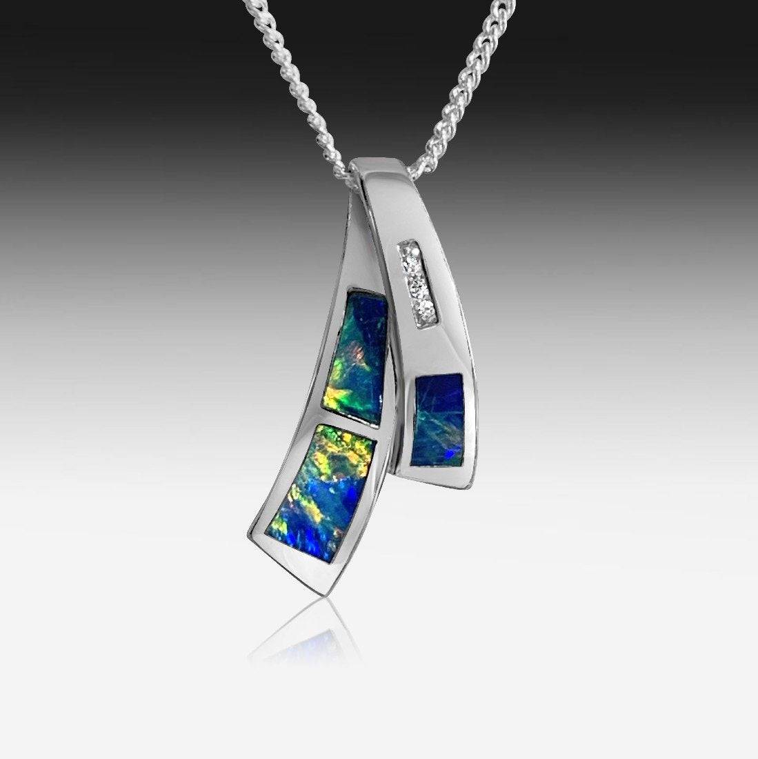 14kt White Gold Cross over Opal inlay pendant - Masterpiece Jewellery Opal & Gems Sydney Australia | Online Shop