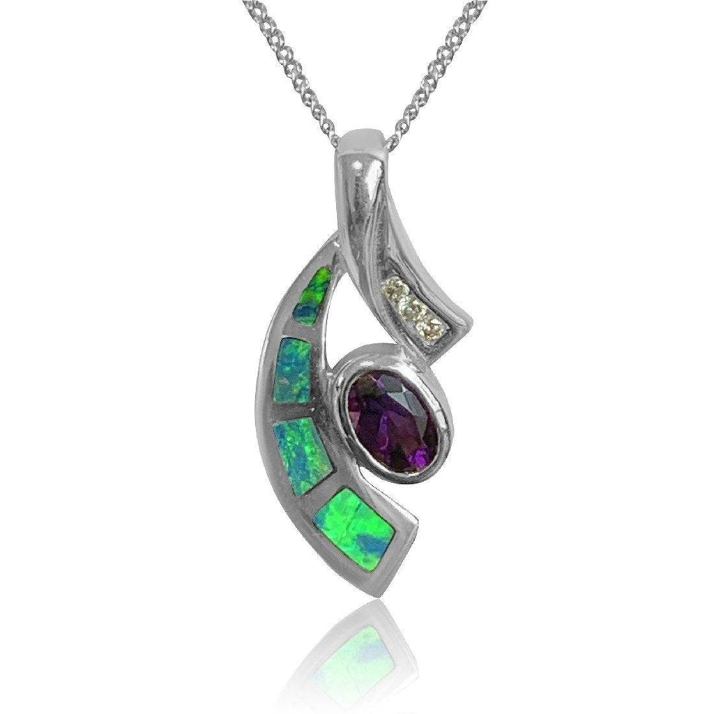 14kt White Gold Opal, Amethyst and Diamond pendant - Masterpiece Jewellery Opal & Gems Sydney Australia | Online Shop