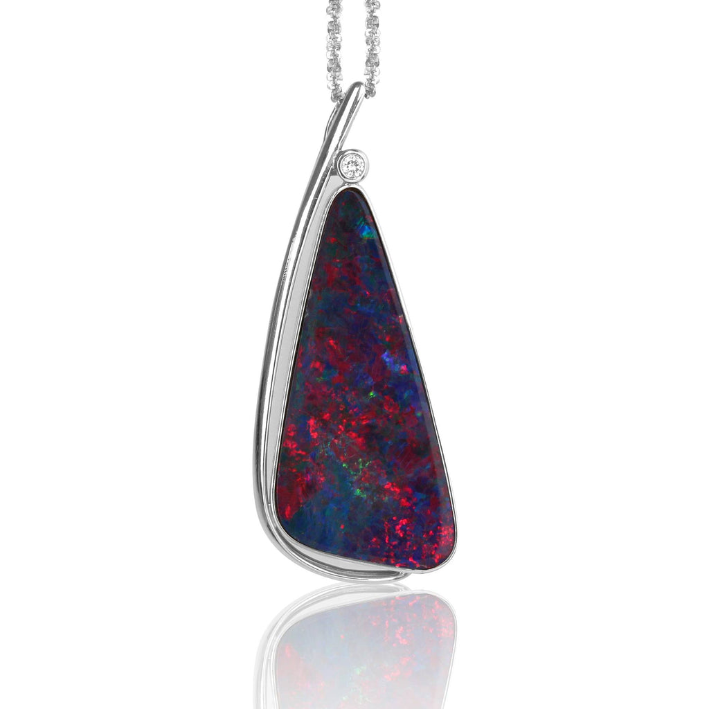 14kt White Gold Opal and Diamond pendant - Masterpiece Jewellery Opal & Gems Sydney Australia | Online Shop