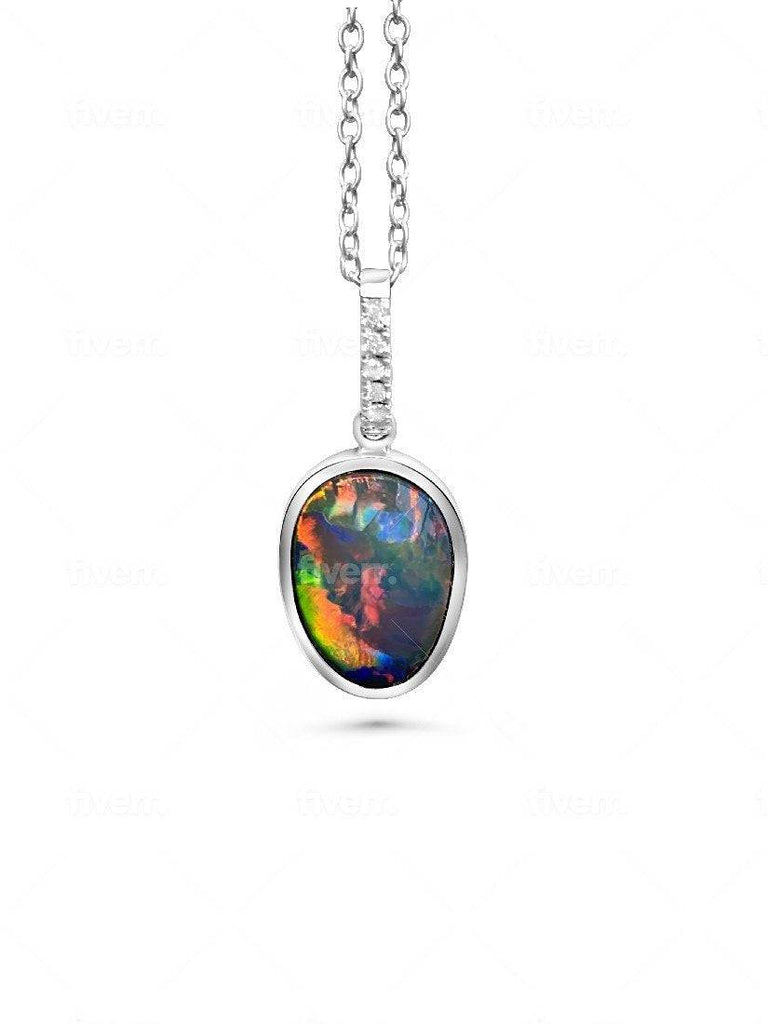 14kt White Gold Opal and Diamond pendant - Masterpiece Jewellery Opal & Gems Sydney Australia | Online Shop