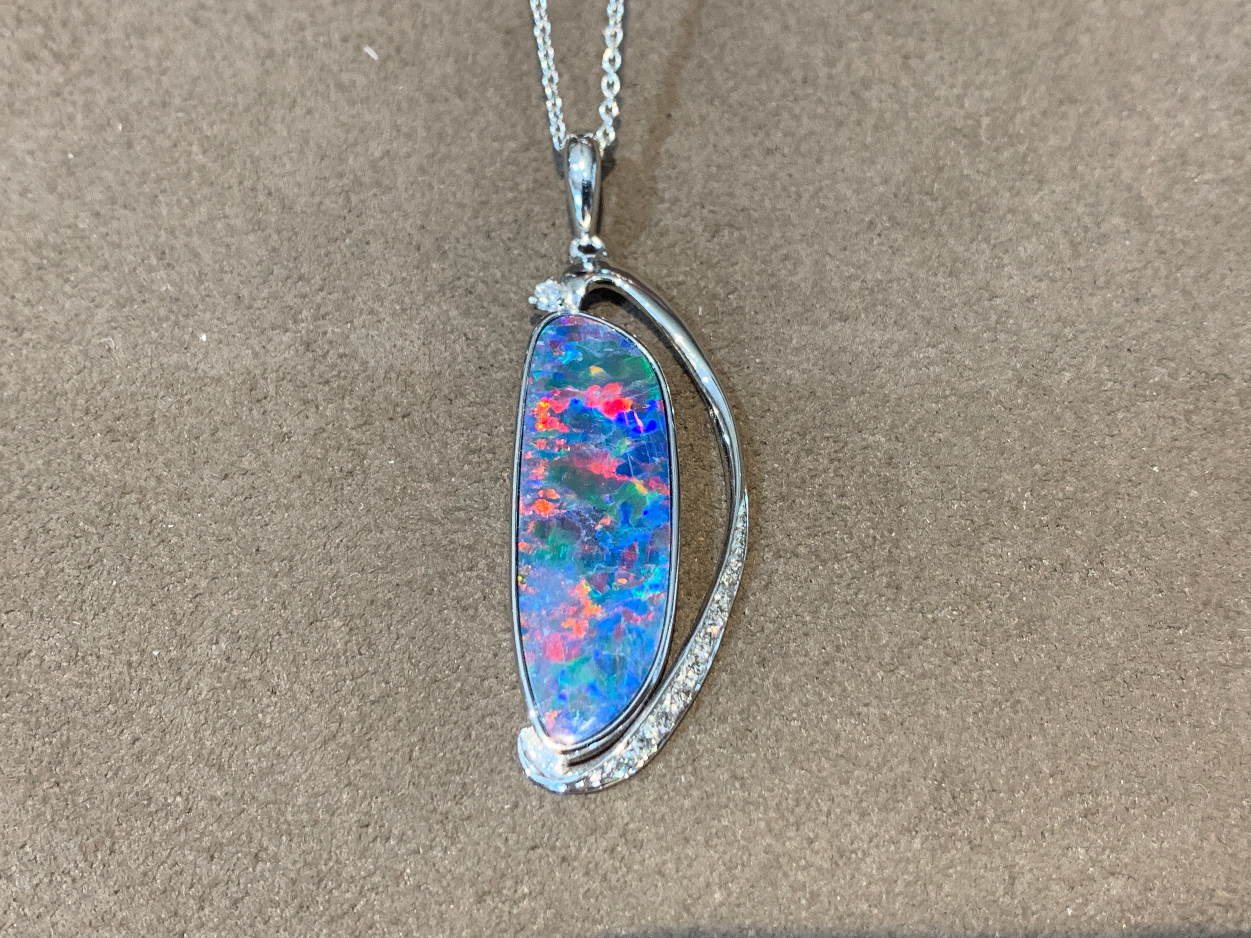 14kt White Gold Opal and diamond pendant - Masterpiece Jewellery Opal & Gems Sydney Australia | Online Shop