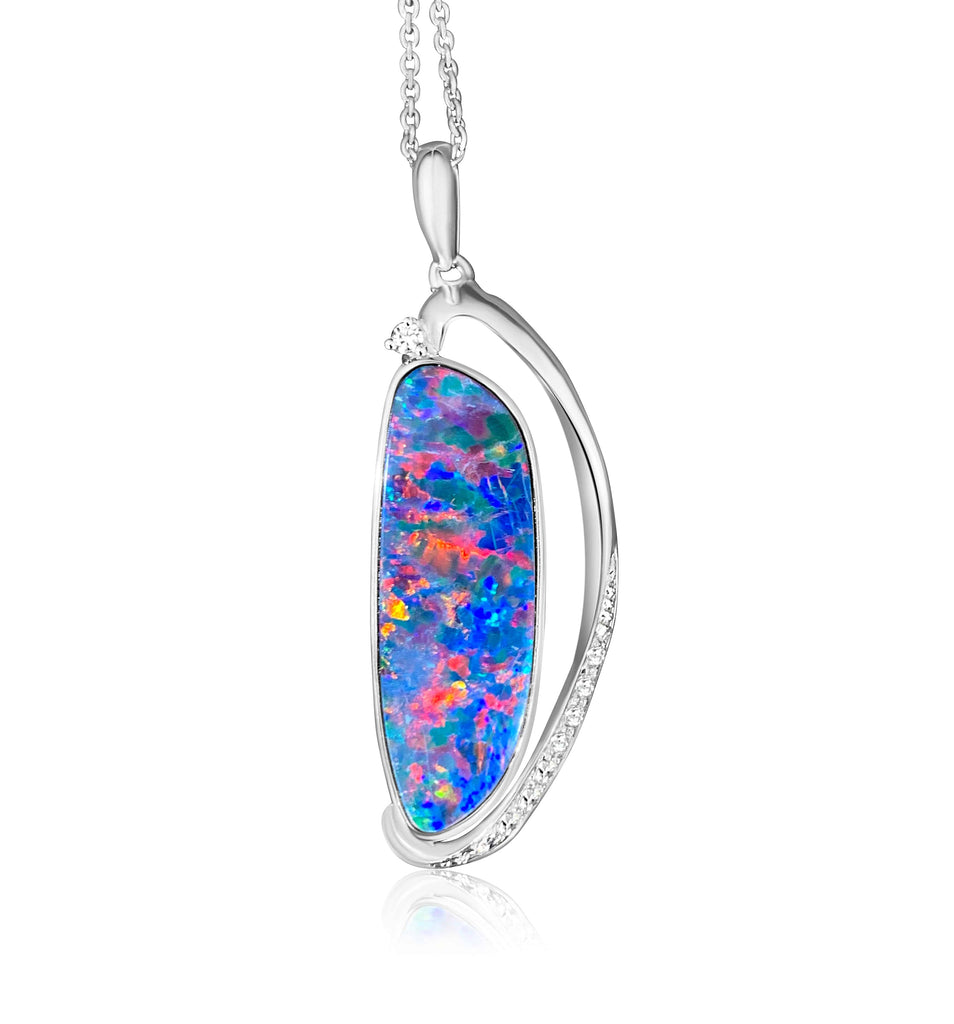 14kt White Gold Opal and diamond pendant - Masterpiece Jewellery Opal & Gems Sydney Australia | Online Shop