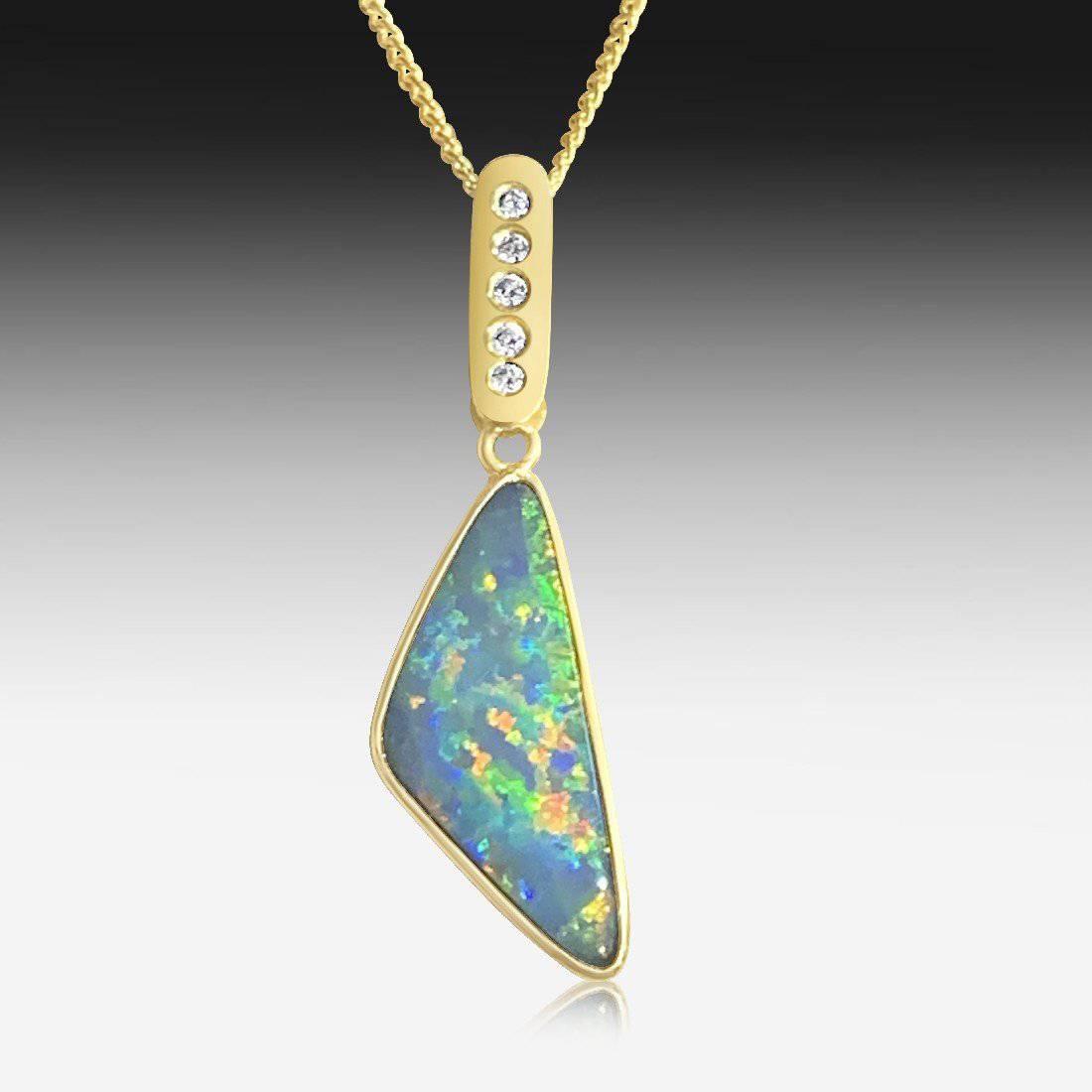 14kt Yellow Gold Black Opal Diamond pendant - Masterpiece Jewellery Opal & Gems Sydney Australia | Online Shop