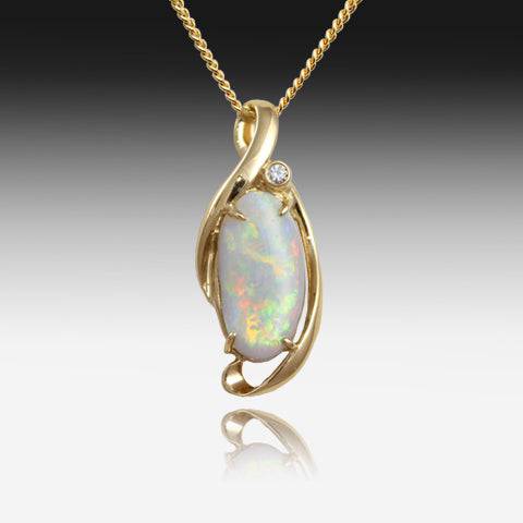 14kt Yellow Gold Crystal Opal and Diamond pendant - Masterpiece Jewellery Opal & Gems Sydney Australia | Online Shop
