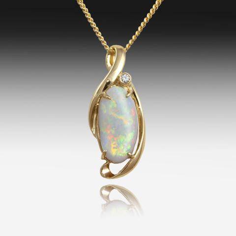 14kt Yellow Gold Crystal Opal and Diamond pendant - Masterpiece Jewellery Opal & Gems Sydney Australia | Online Shop