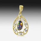 14kt Yellow Gold dangling Opal and Diamond pendant - Masterpiece Jewellery Opal & Gems Sydney Australia | Online Shop