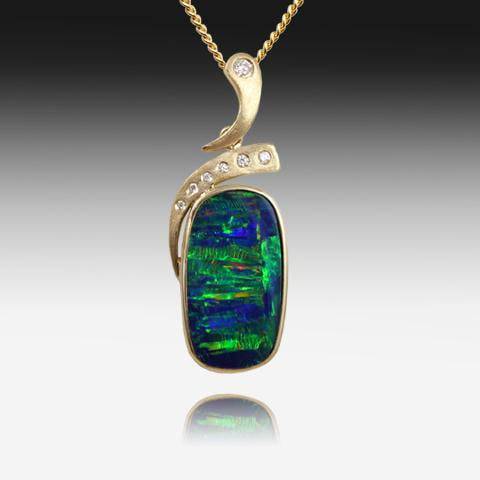 14kt Yellow Gold Opal and Diamond pendant - Masterpiece Jewellery Opal & Gems Sydney Australia | Online Shop