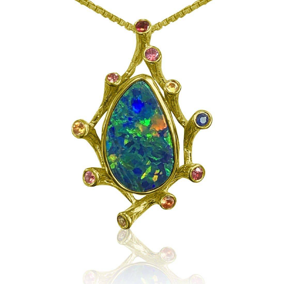 14kt Yellow Gold Opal and Sapphire pendant - Masterpiece Jewellery Opal & Gems Sydney Australia | Online Shop