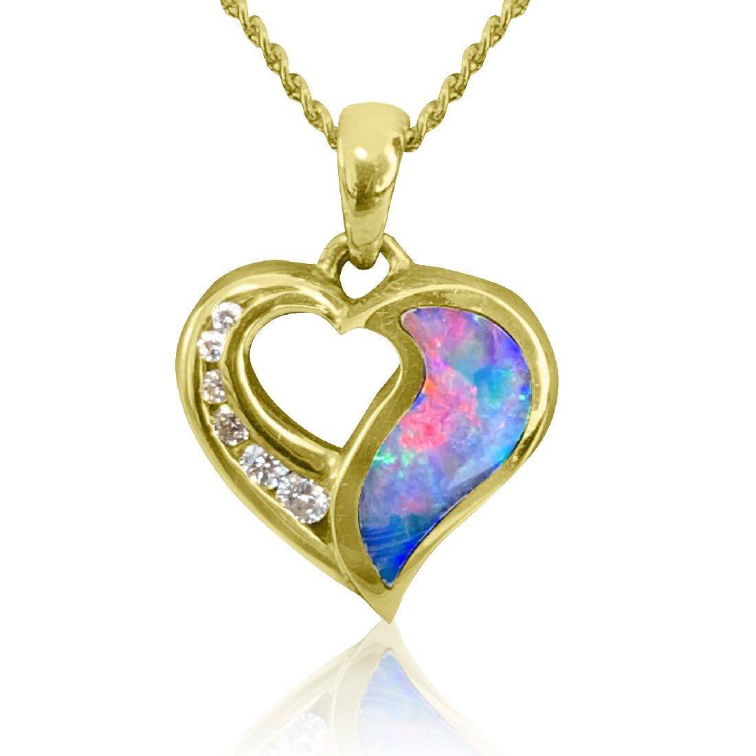 14kt Yellow Gold Opal inlay and Diamond pendant - Masterpiece Jewellery Opal & Gems Sydney Australia | Online Shop