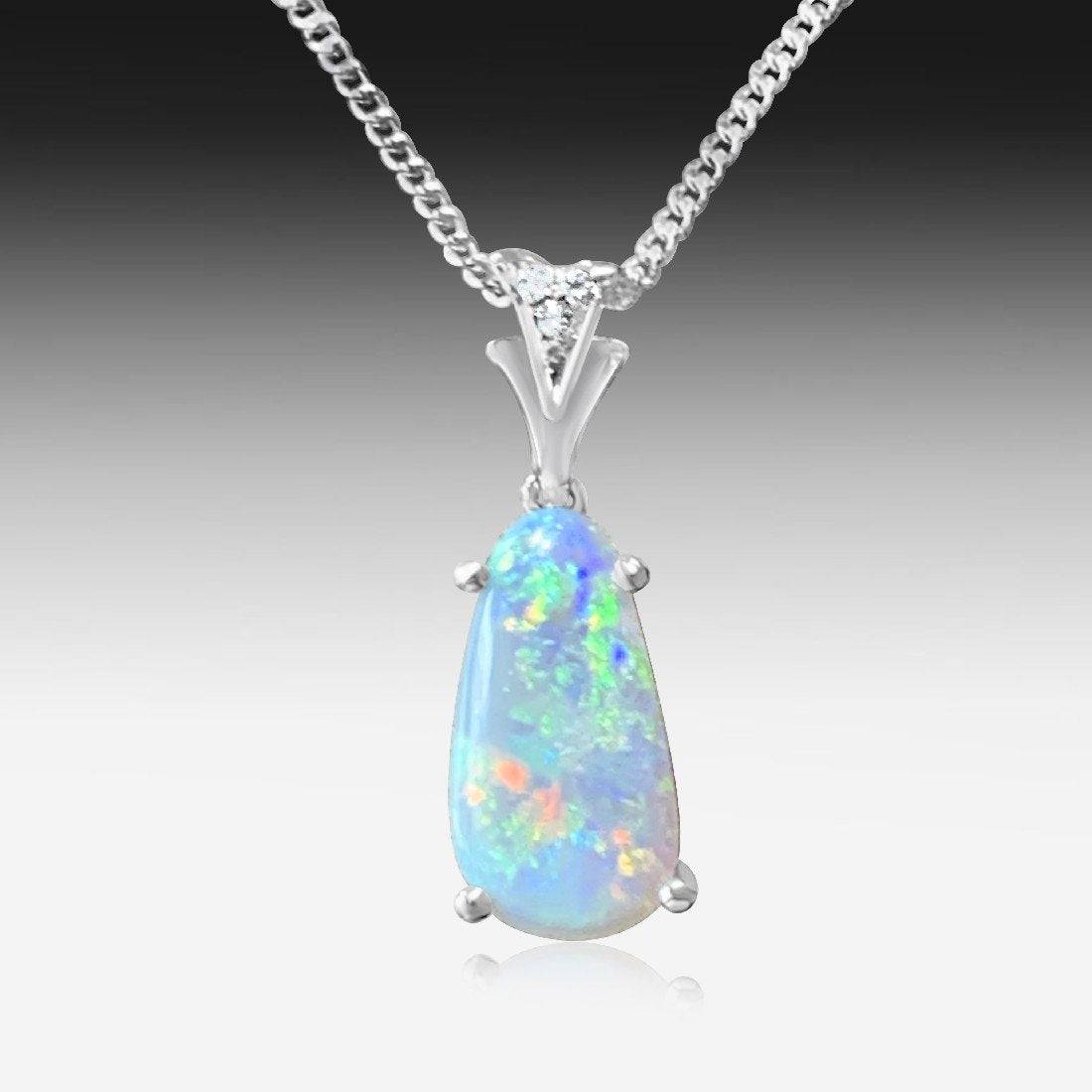 18K White Gold pendant set with Black Opal and Diamonds - Masterpiece Jewellery Opal & Gems Sydney Australia | Online Shop