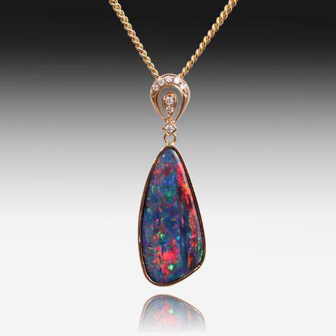 18kt Rose Gold Opal and Diamond pendant - Masterpiece Jewellery Opal & Gems Sydney Australia | Online Shop