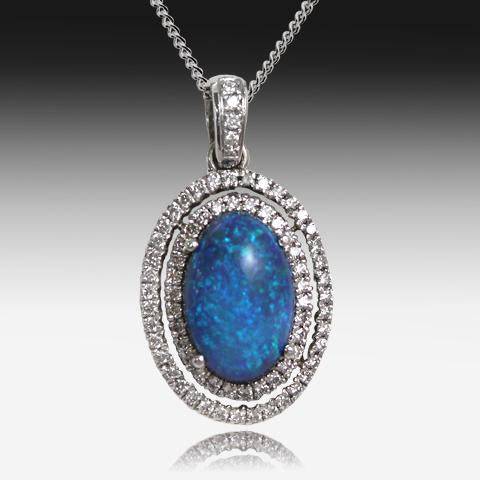 18kt White Gold Black Opal and Diamond pendant - Masterpiece Jewellery Opal & Gems Sydney Australia | Online Shop