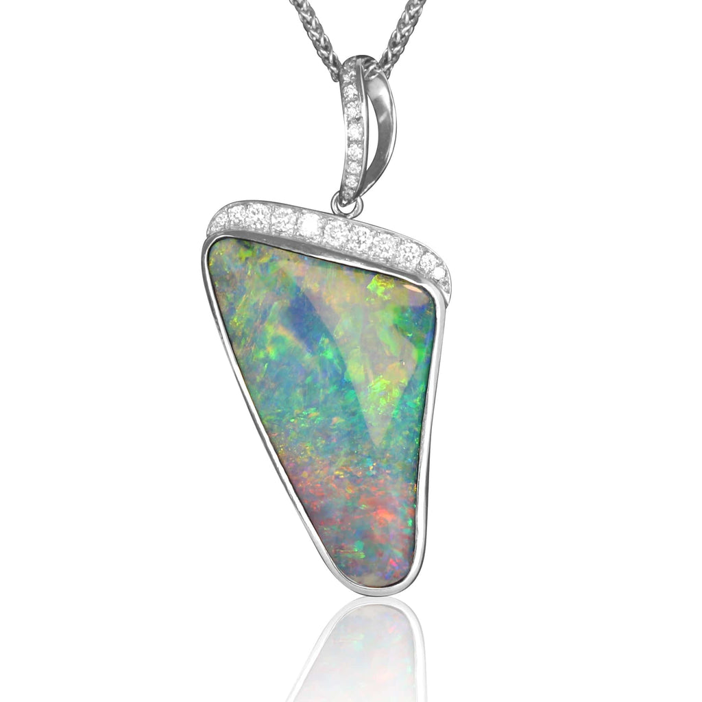 18kt White Gold Boulder Opal and Diamond pendant - Masterpiece Jewellery Opal & Gems Sydney Australia | Online Shop