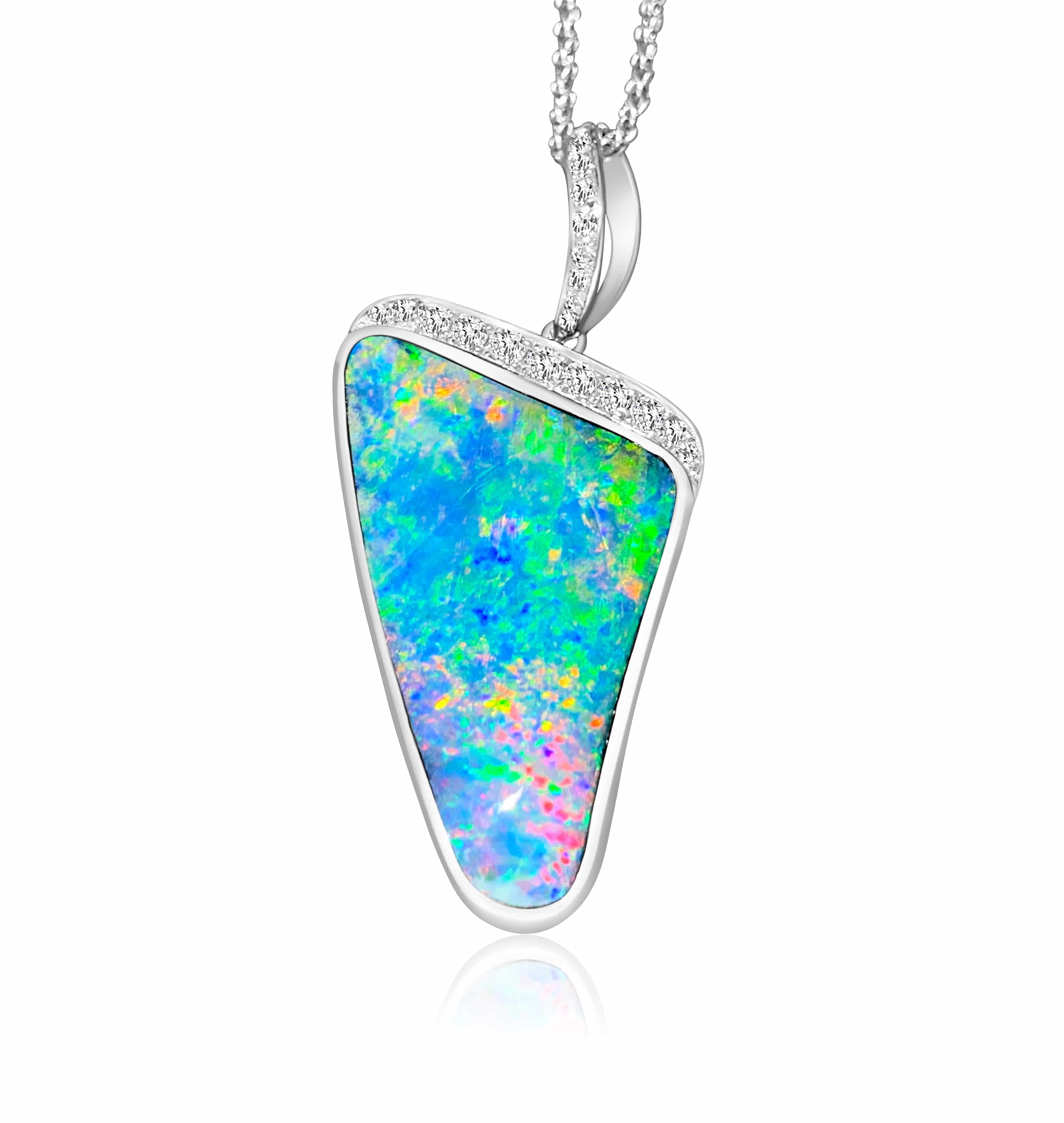 18kt White Gold Boulder Opal and Diamond pendant - Masterpiece Jewellery Opal & Gems Sydney Australia | Online Shop