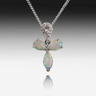 18KT WHITE GOLD OPAL AND DIAMOND CROSS - Masterpiece Jewellery Opal & Gems Sydney Australia | Online Shop