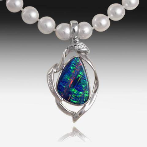 18kt White Gold Opal and Diamond pendant - Masterpiece Jewellery Opal & Gems Sydney Australia | Online Shop