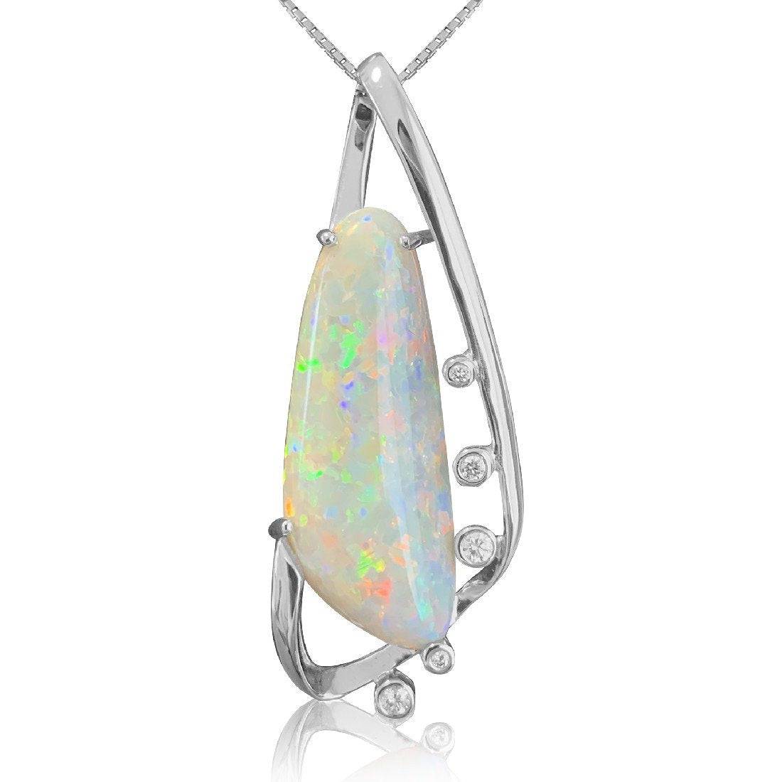 18kt White Gold Opal and Diamond pendant - Masterpiece Jewellery Opal & Gems Sydney Australia | Online Shop