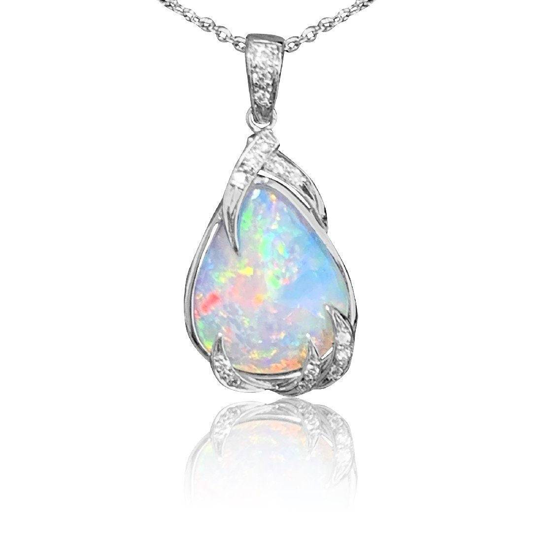 18kt White Gold Opal and Diamond pendant - Masterpiece Jewellery Opal & Gems Sydney Australia | Online Shop