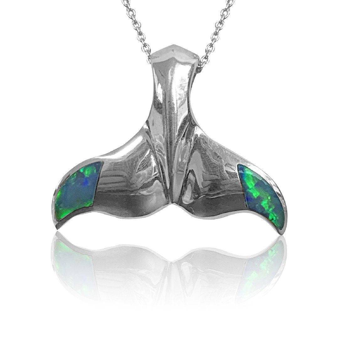 18kt White Gold Whale Tail Opal inlay pendant - Masterpiece Jewellery Opal & Gems Sydney Australia | Online Shop