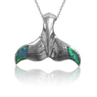 18kt White Gold Whale Tail Opal inlay pendant - Masterpiece Jewellery Opal & Gems Sydney Australia | Online Shop
