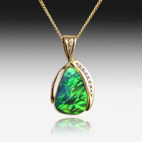 18kt Yellow Gold Black Opal and Diamond pendant - Masterpiece Jewellery Opal & Gems Sydney Australia | Online Shop