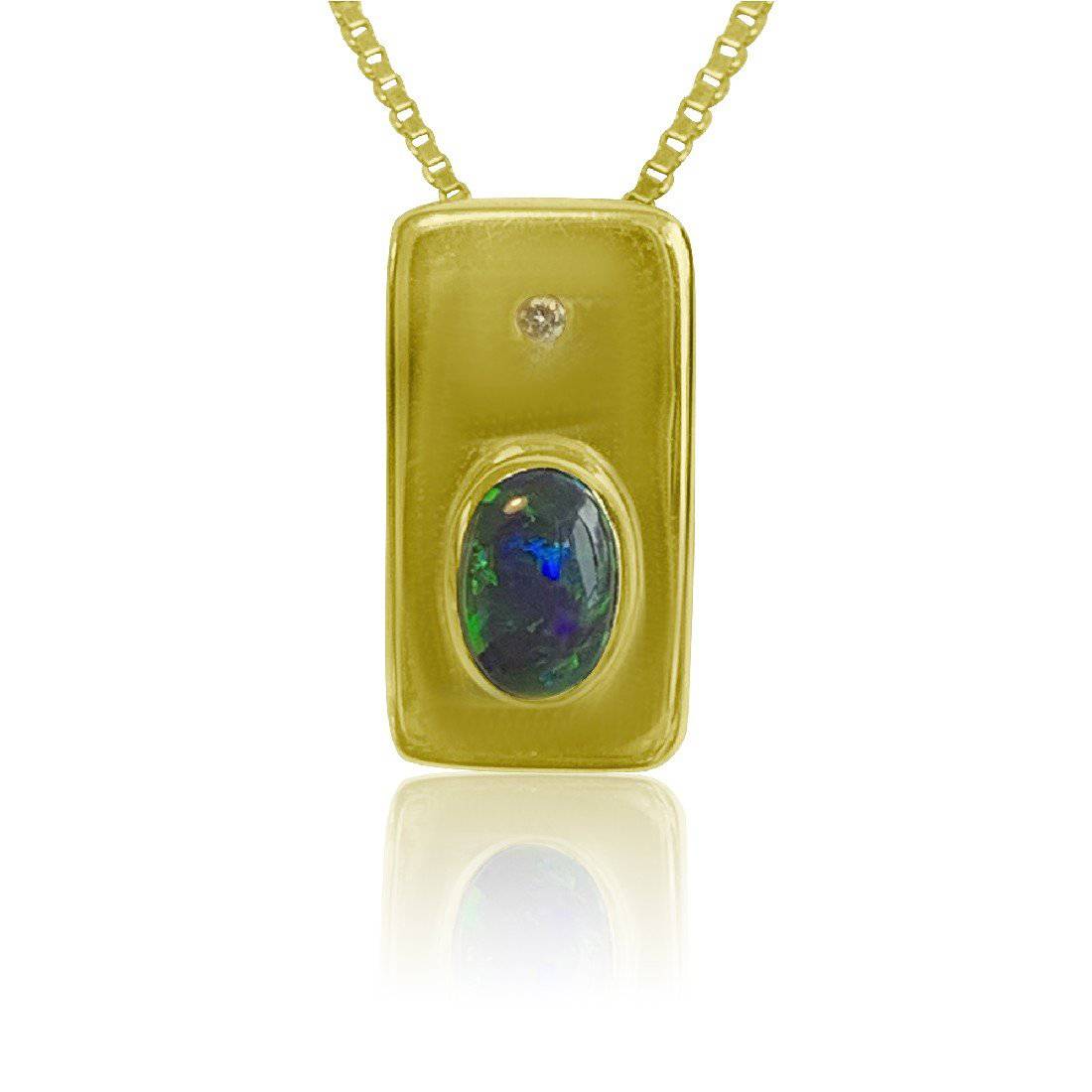 18kt Yellow Gold Black Opal and Diamond pendant - Masterpiece Jewellery Opal & Gems Sydney Australia | Online Shop