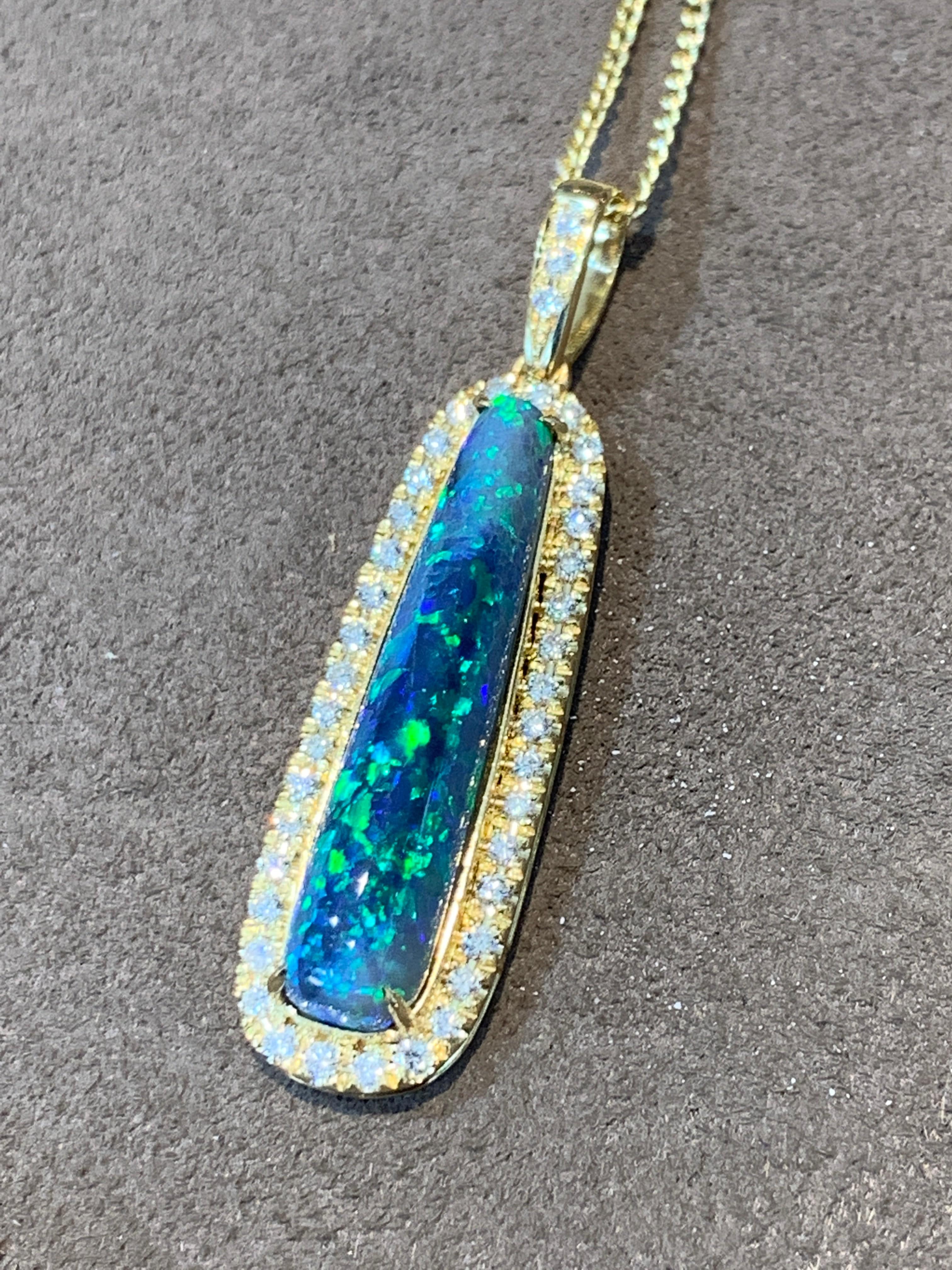 18kt Yellow Gold Black Opal and Diamond pendant - Masterpiece Jewellery Opal & Gems Sydney Australia | Online Shop