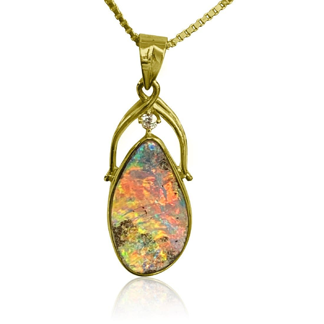 18kt Yellow Gold Boulder Opal and Diamond pendant - Masterpiece Jewellery Opal & Gems Sydney Australia | Online Shop