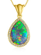18kt Yellow Gold cluster pendant with Light Opal and Diamonds - Masterpiece Jewellery Opal & Gems Sydney Australia | Online Shop