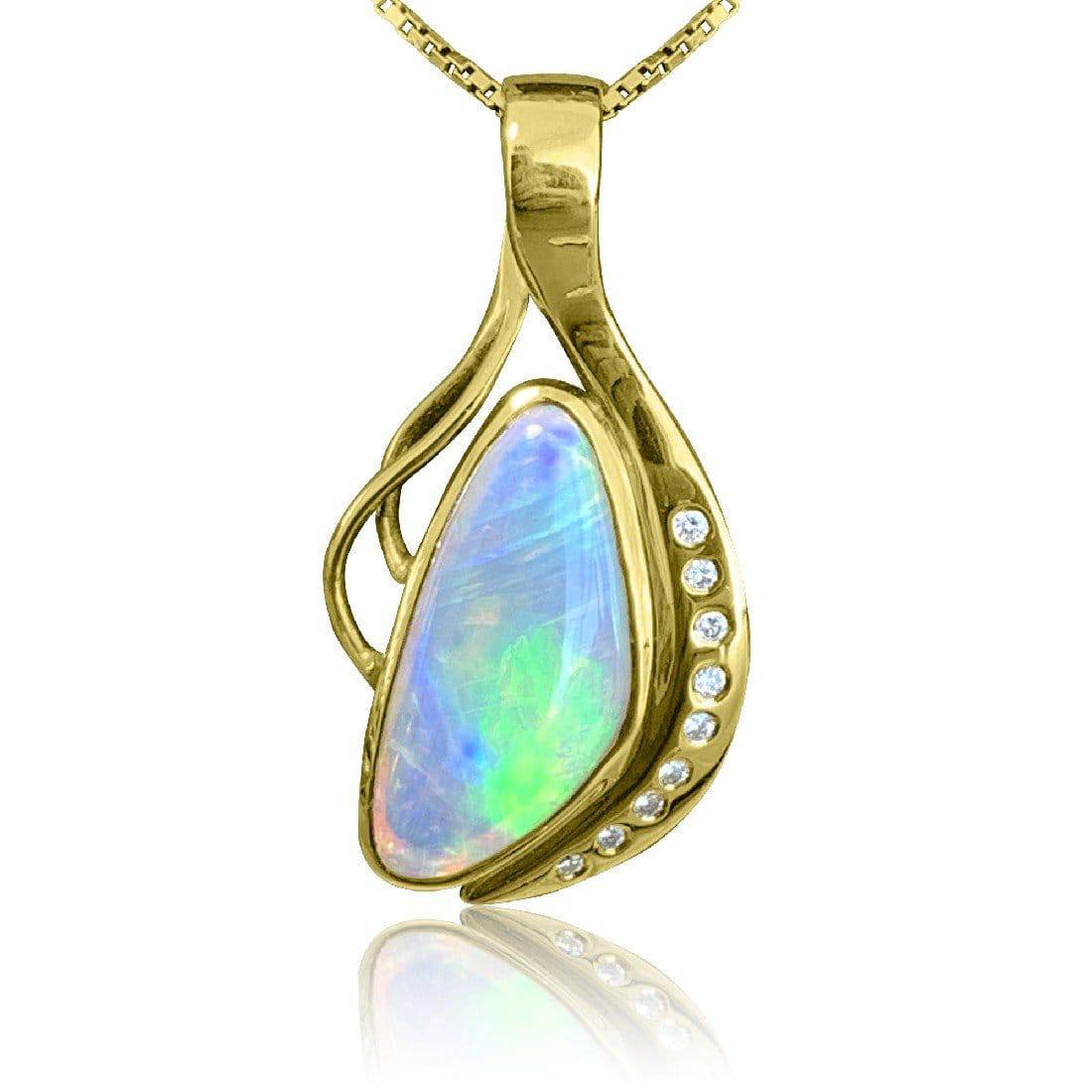 18kt Yellow Gold Crystal Opal and Diamond pendant - Masterpiece Jewellery Opal & Gems Sydney Australia | Online Shop
