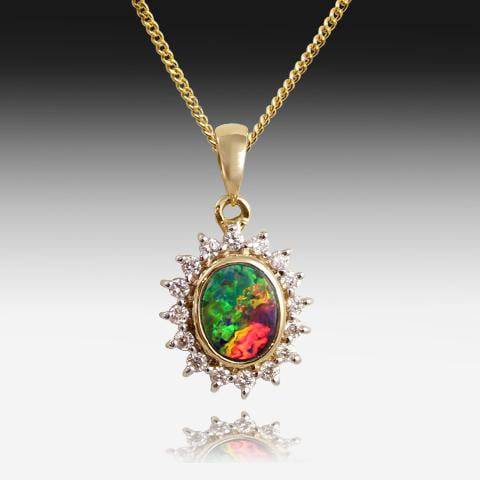 18kt Yellow Gold Opal and Diamond pendant - Masterpiece Jewellery Opal & Gems Sydney Australia | Online Shop