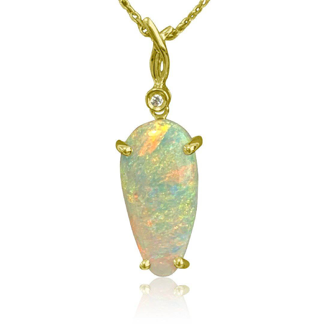 18kt Yellow Gold White Opal and Diamond pendant - Masterpiece Jewellery Opal & Gems Sydney Australia | Online Shop