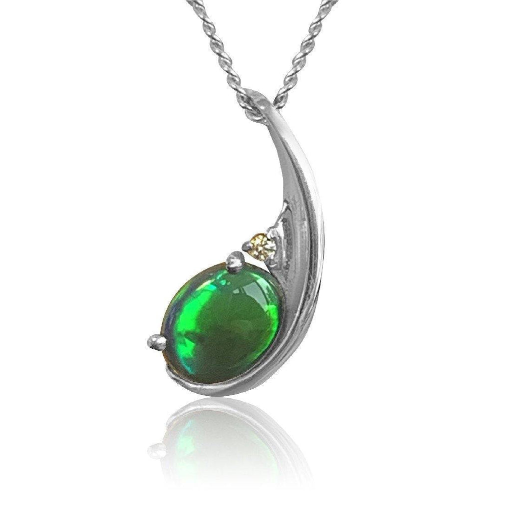 9kt White Gold Black Opal and diamond pendant - Masterpiece Jewellery Opal & Gems Sydney Australia | Online Shop