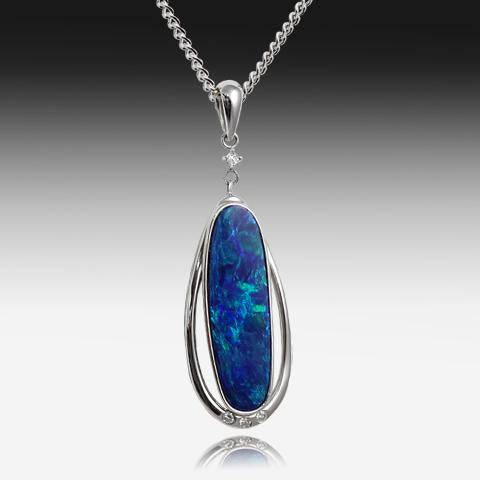 9KT WHITE GOLD OPAL PENDANT - Masterpiece Jewellery Opal & Gems Sydney Australia | Online Shop