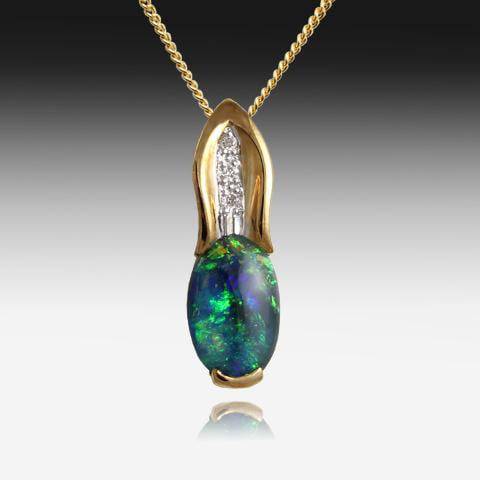 9KT YELLOW GOLD BLACK OPAL AND DIAMOND PENDANT - Masterpiece Jewellery Opal & Gems Sydney Australia | Online Shop
