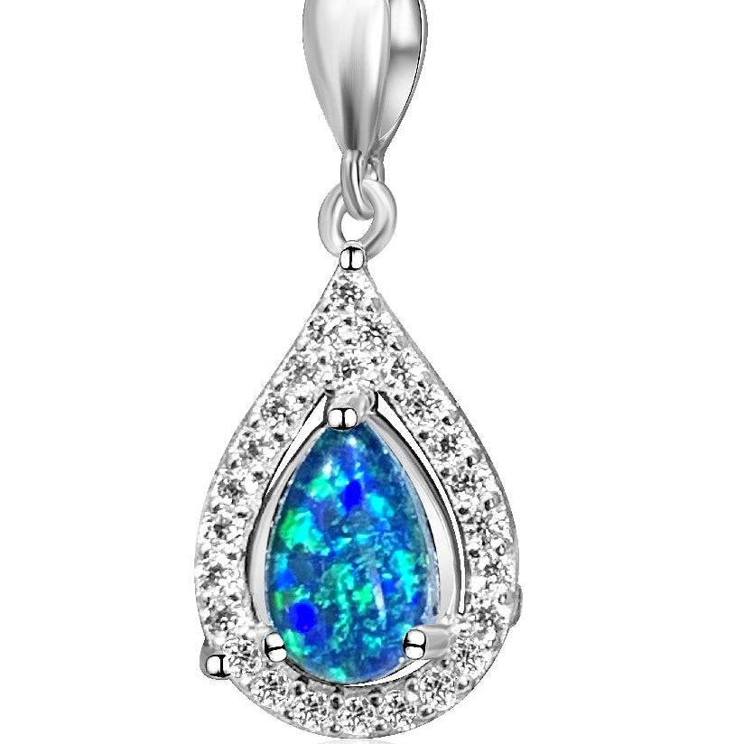 Sterling Silver pear shape 8x5mm Opal triplet cluster halo style setting - Masterpiece Jewellery Opal & Gems Sydney Australia | Online Shop