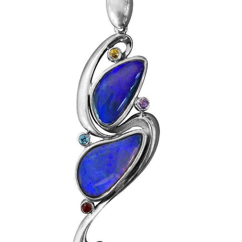 Sterling Silver Black Opal and colour gem pendant - Masterpiece Jewellery Opal & Gems Sydney Australia | Online Shop