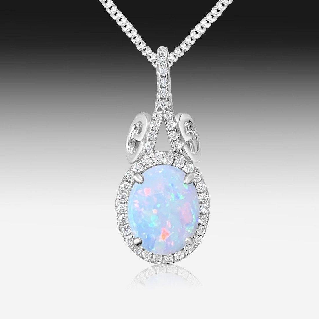 Sterling Silver cluster style White Opal pendant - Masterpiece Jewellery Opal & Gems Sydney Australia | Online Shop