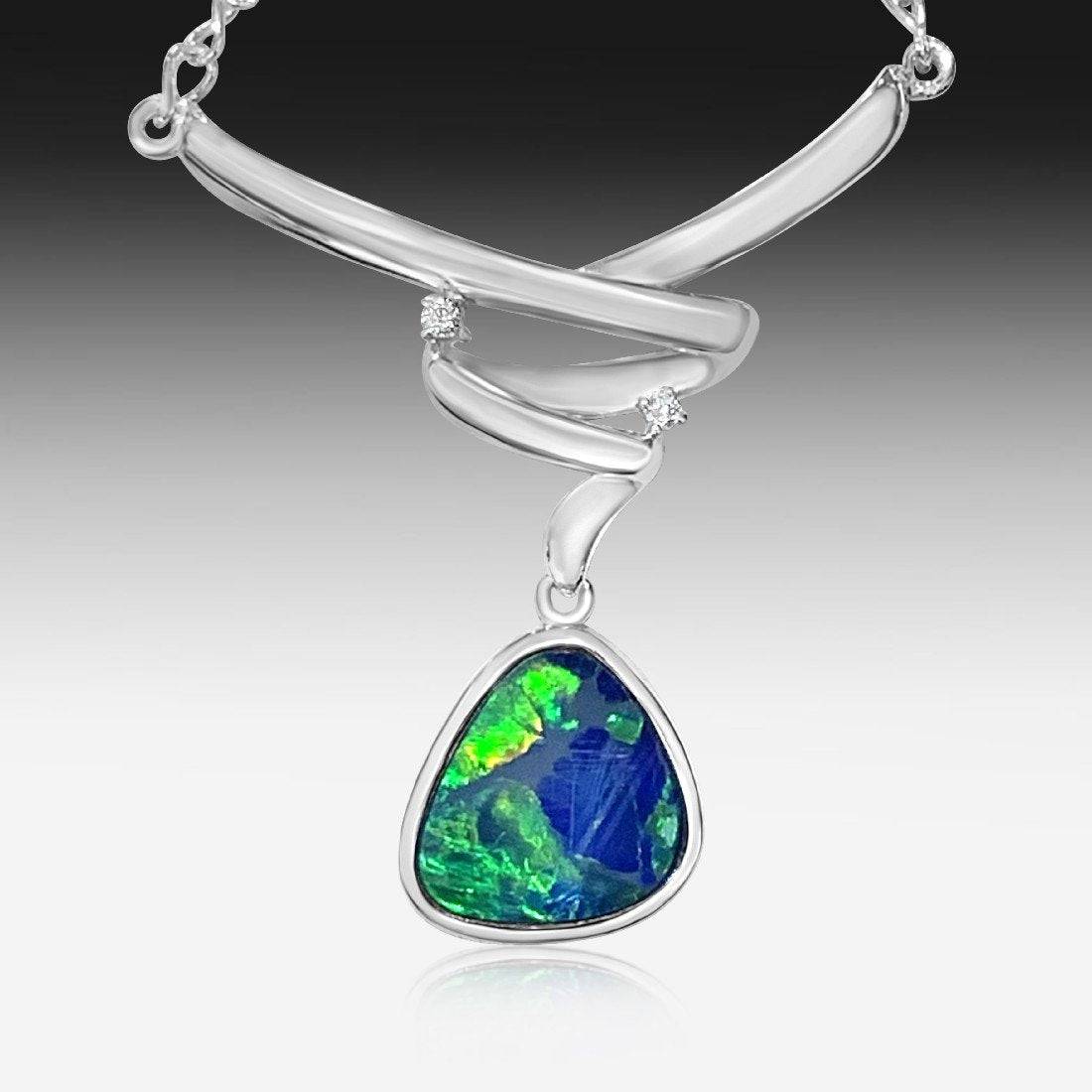 Sterling Silver cross over Opal necklace - Masterpiece Jewellery Opal & Gems Sydney Australia | Online Shop