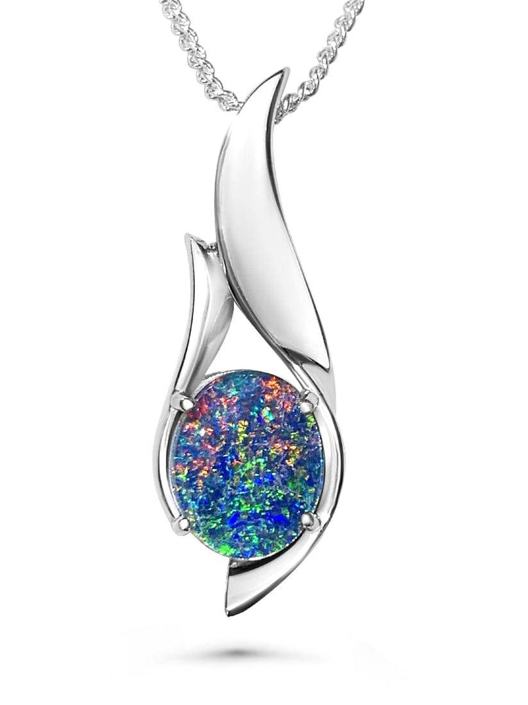 Sterling Silver Flame design 10x8mm Opal pendant - Masterpiece Jewellery Opal & Gems Sydney Australia | Online Shop
