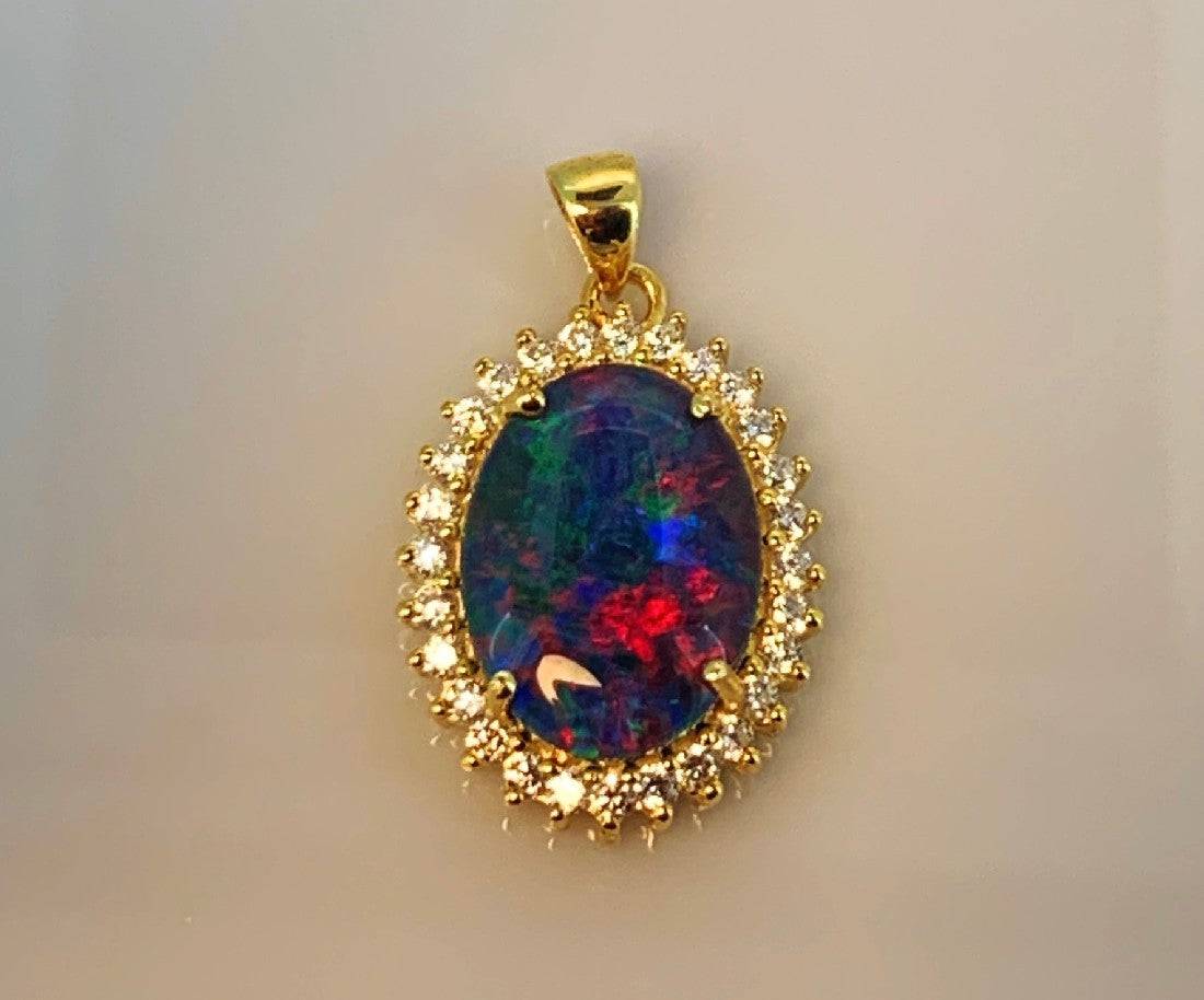 Sterling Silver Gold plated cluster Opal pendant - Masterpiece Jewellery Opal & Gems Sydney Australia | Online Shop