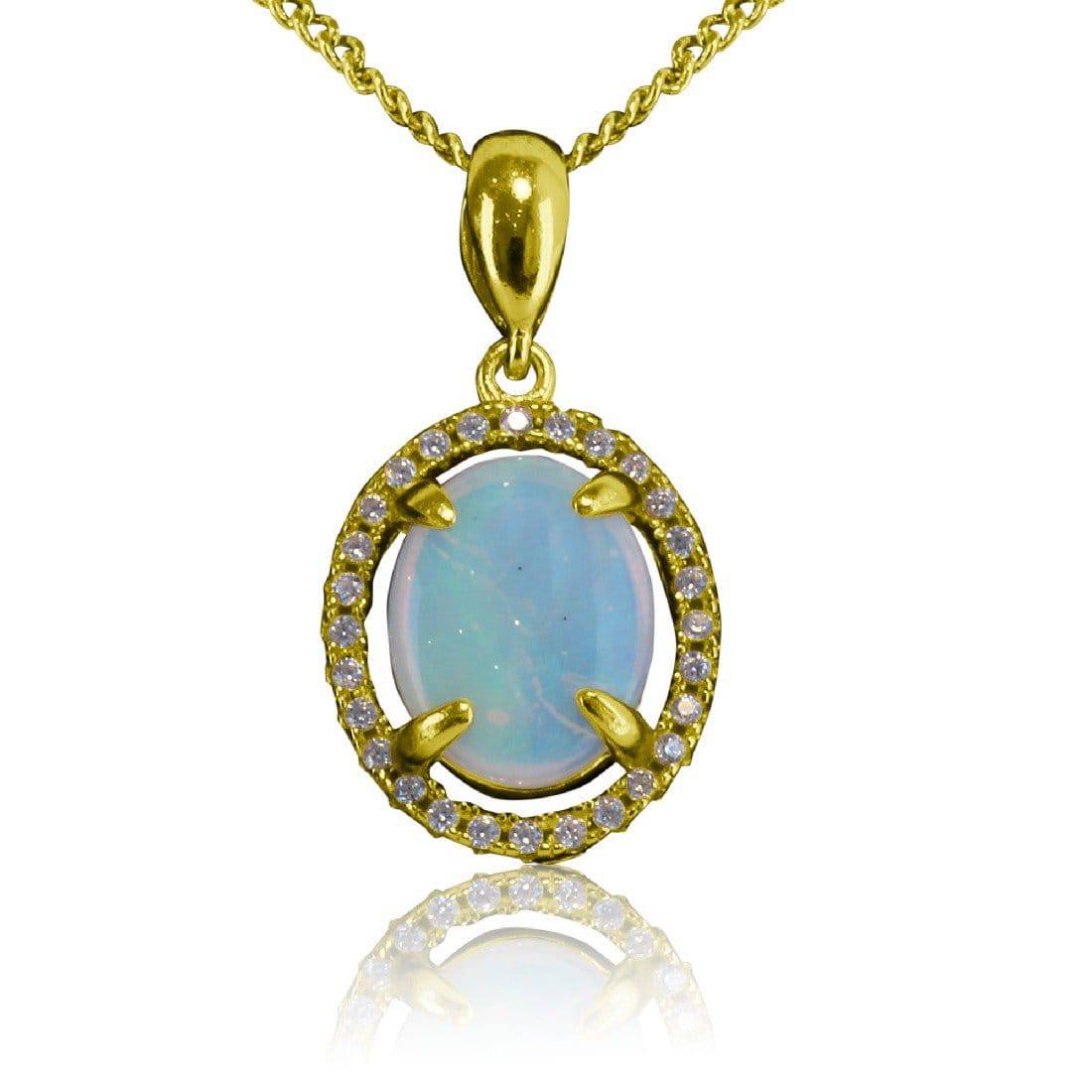STERLING SILVER GOLD PLATED HALO OPAL PENDANT - Masterpiece Jewellery Opal & Gems Sydney Australia | Online Shop