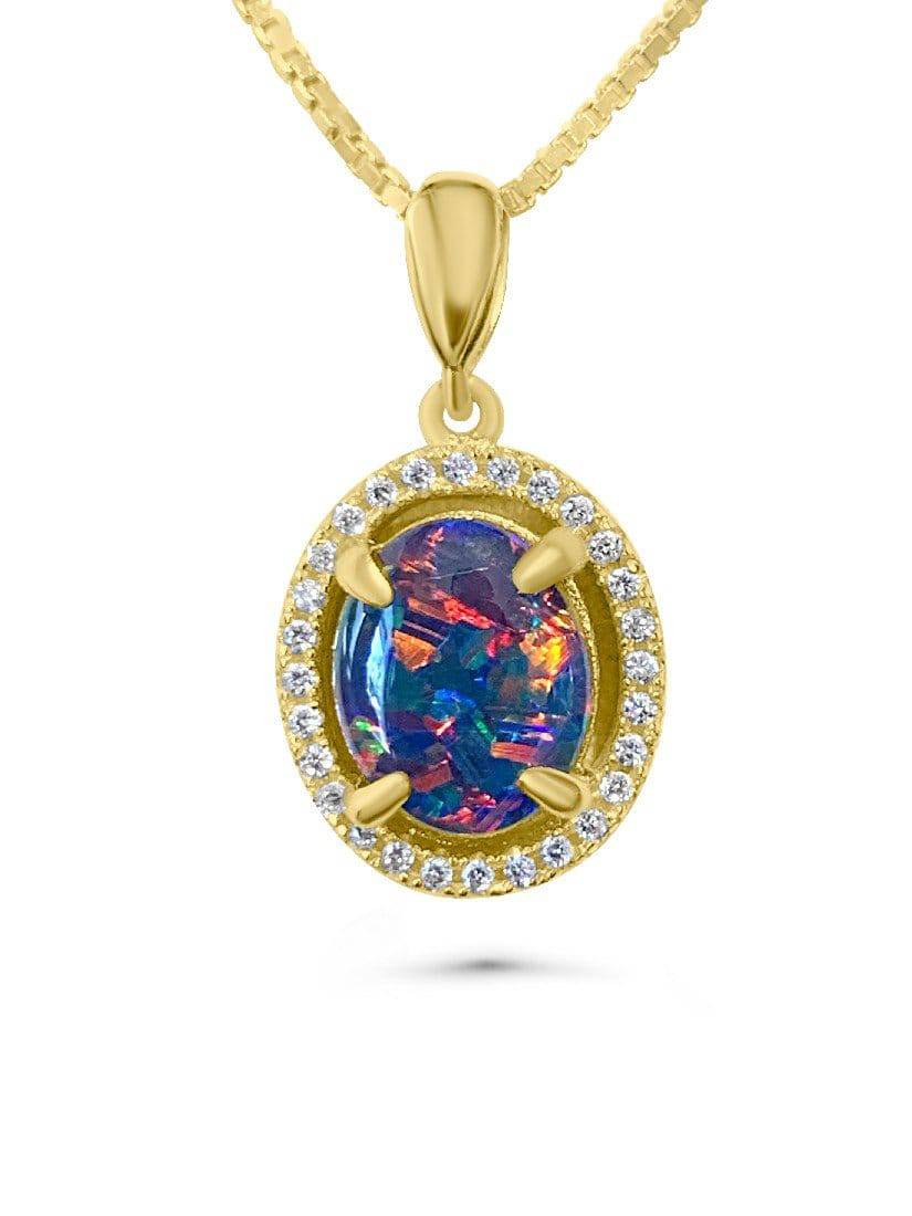Sterling Silver Gold Plated halo Opal Triplet pendant - Masterpiece Jewellery Opal & Gems Sydney Australia | Online Shop