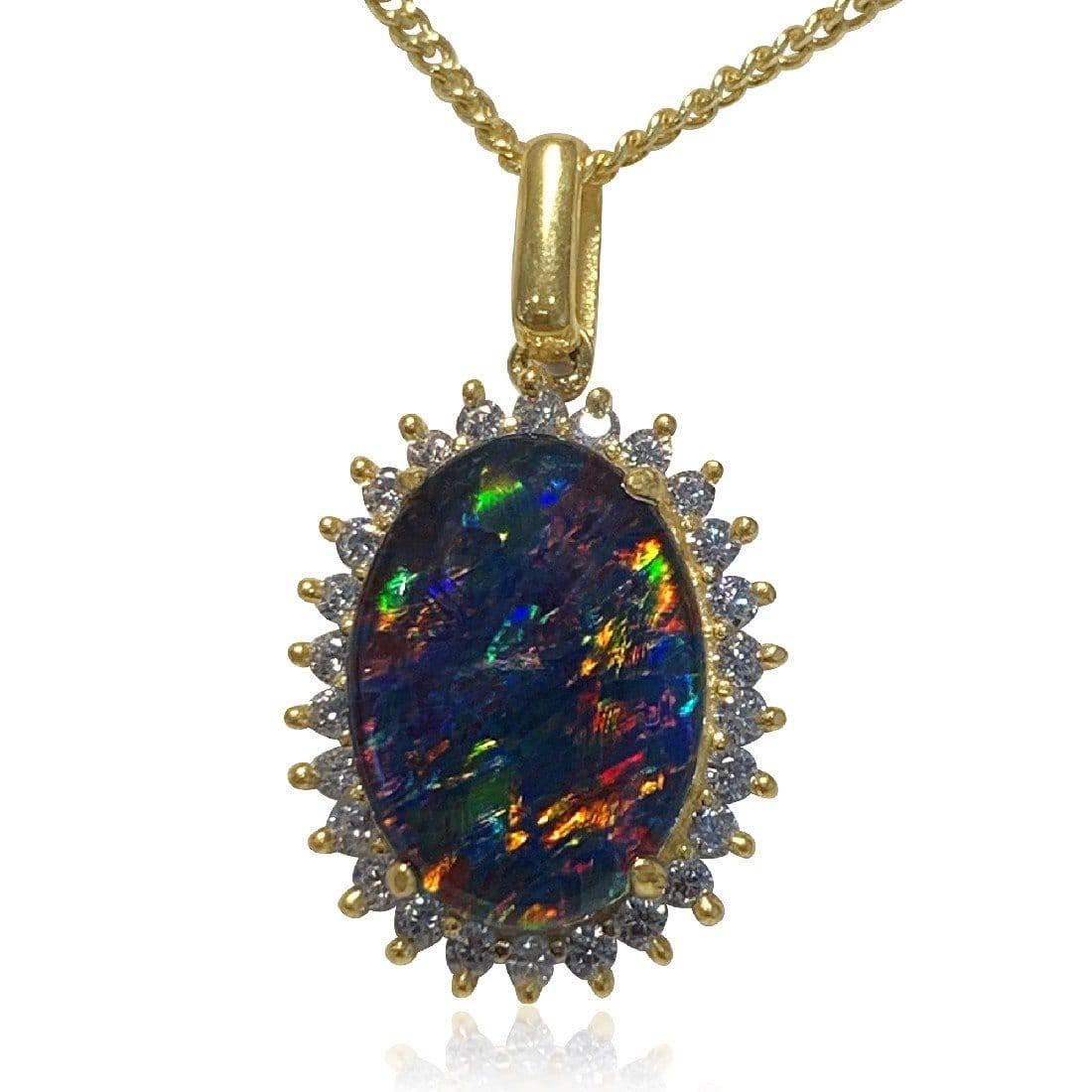 Sterling Silver gold Plated Opal triplet 14x10mm cluster pendant - Masterpiece Jewellery Opal & Gems Sydney Australia | Online Shop