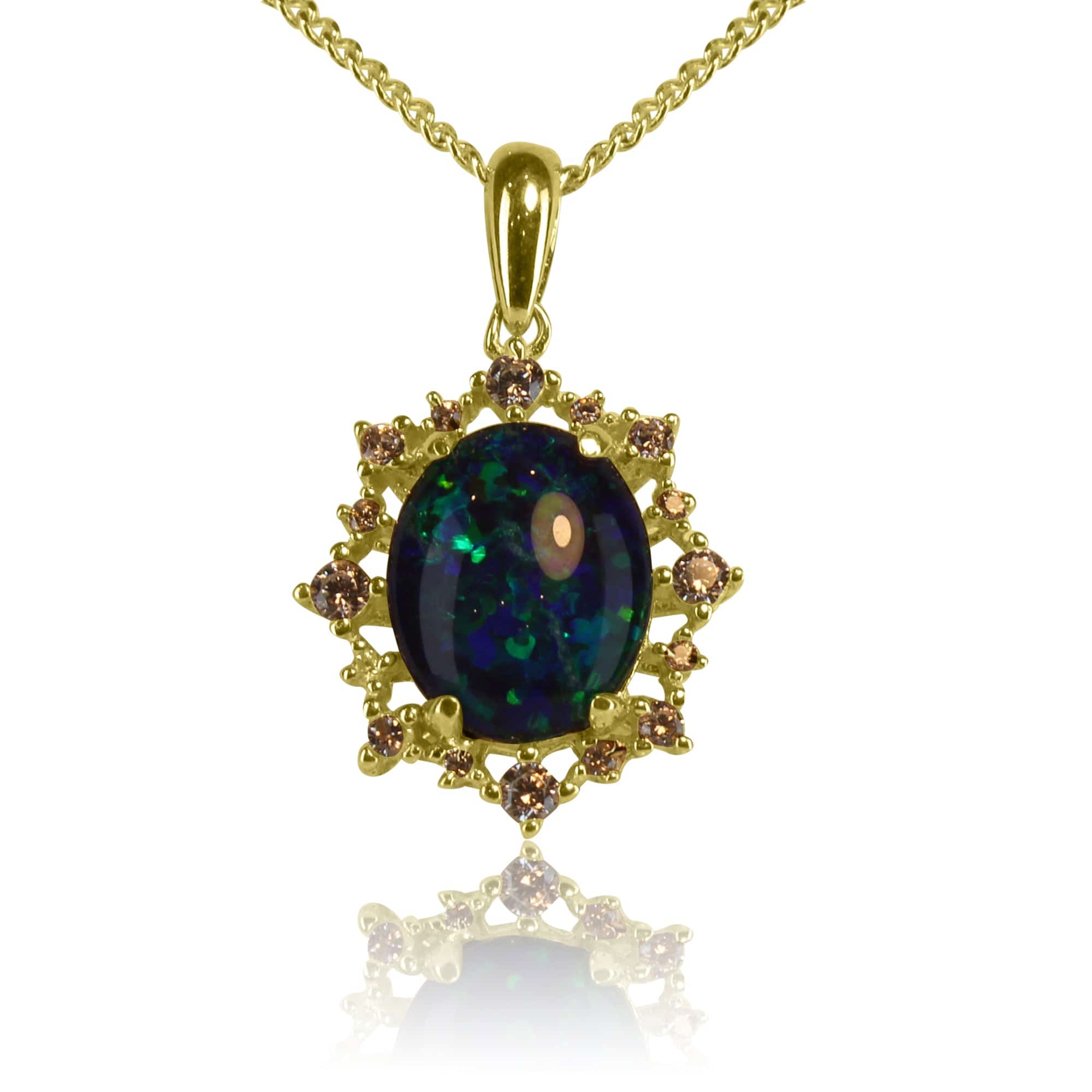 Sterling Silver gold plated Opal triplet and cubic zirconia pendant - Masterpiece Jewellery Opal & Gems Sydney Australia | Online Shop